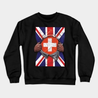 Switzerland Flag Great Britain Flag Ripped - Gift for Swiss From Switzerland Crewneck Sweatshirt